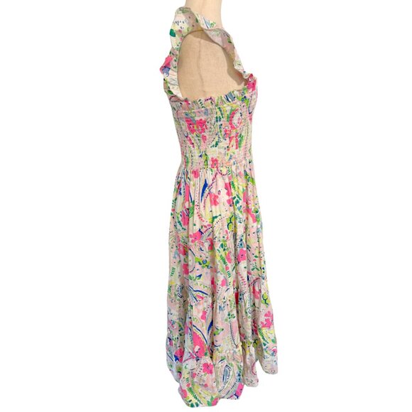 NWT Crown & Ivy Size Medium Smocked Midi Dress Floral Pink Green Sleeveless - Picture 4 of 10